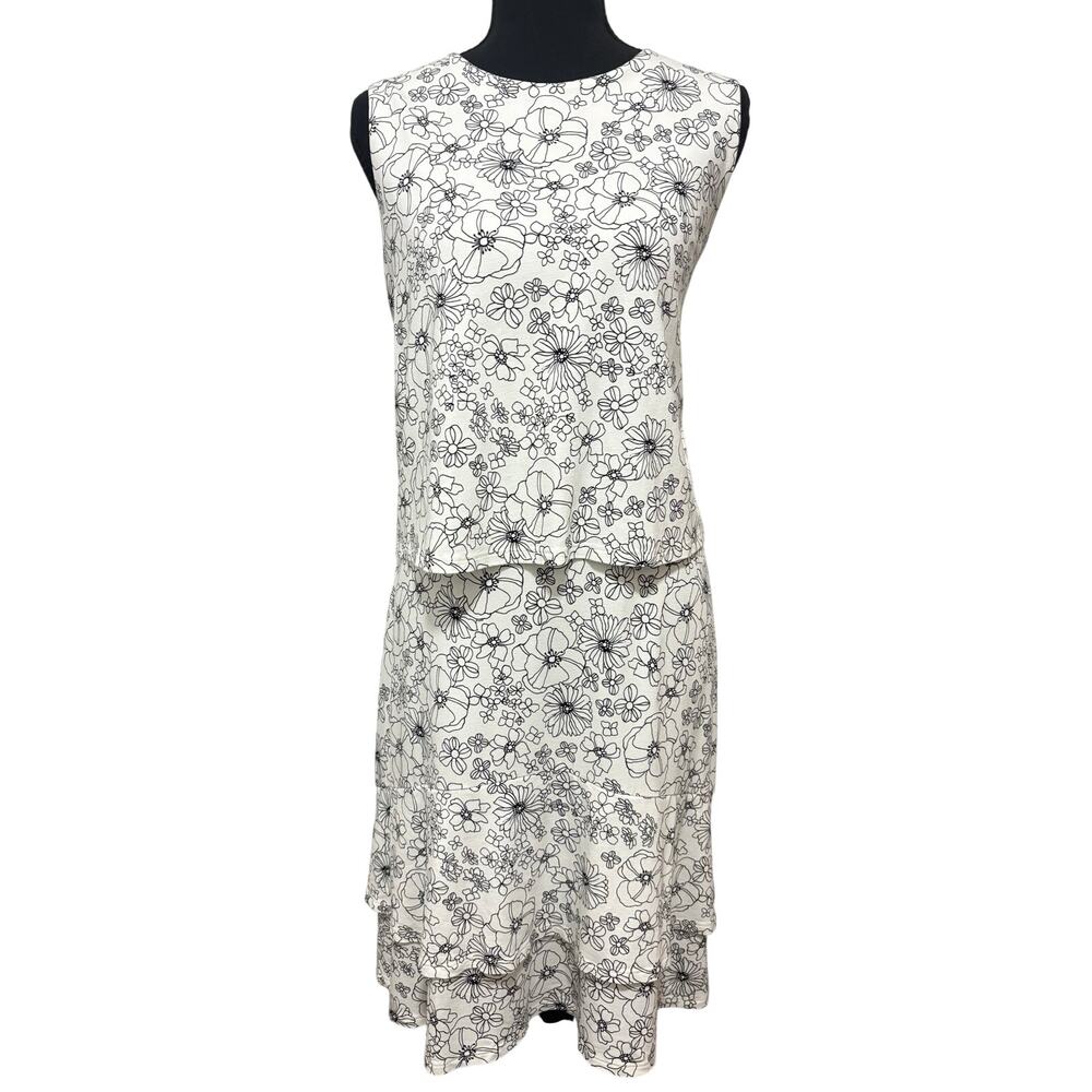 J Jill Wearever Collection Floral Layered Dress White Black Size M